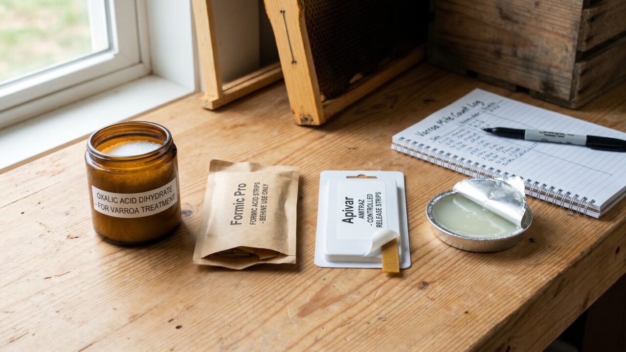 Varroa treatments compared: oxalic acid, formic acid, Apivar, and thymol